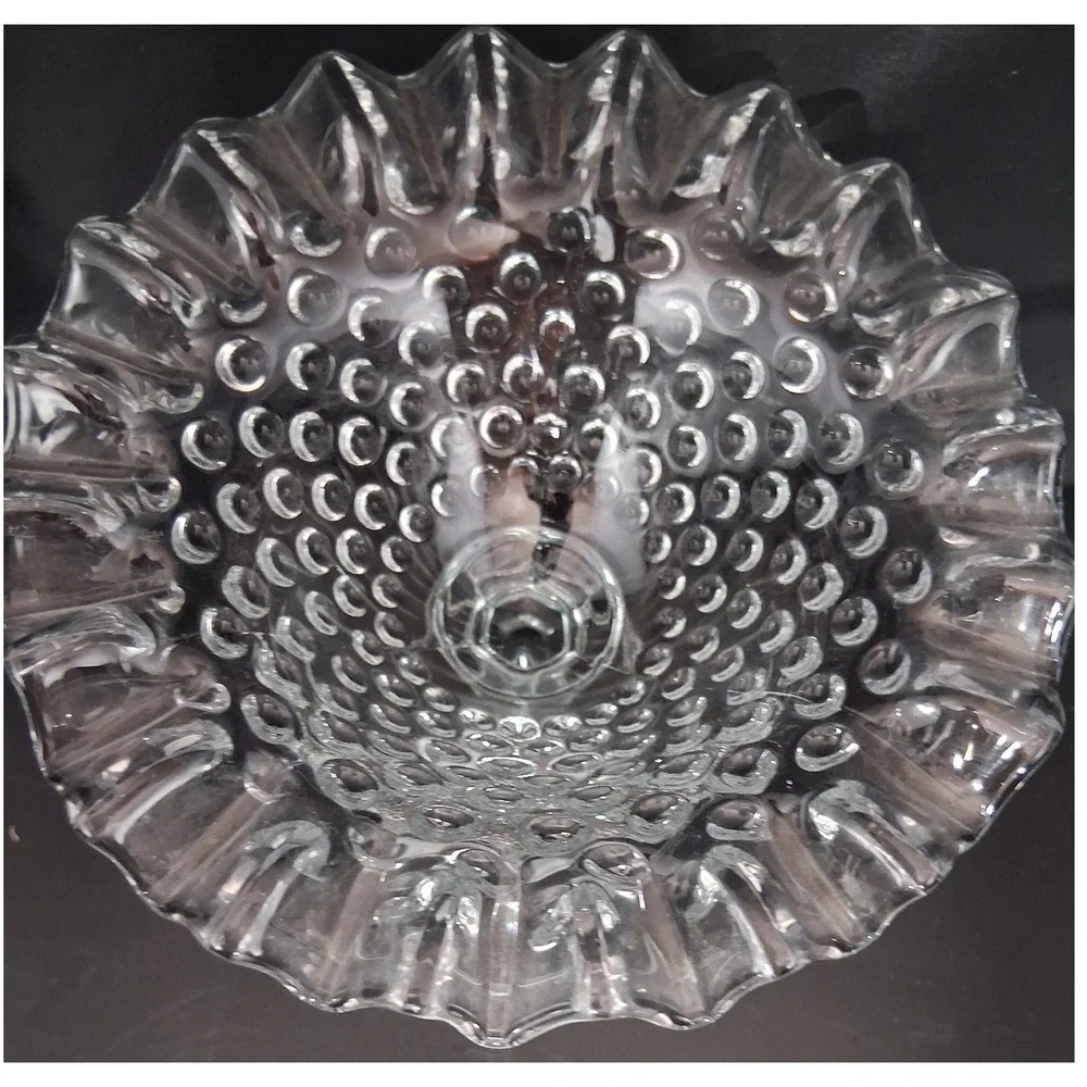 Fenton Clear Hobnail Glass Compote Pedestal Candy Dish Ruffled Rim Vintage